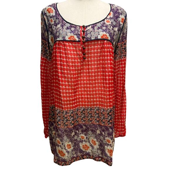 Free People Boho Peasant Floral Patchwork Long Sleeve Top Cotton Oversized Small - Picture 1 of 9